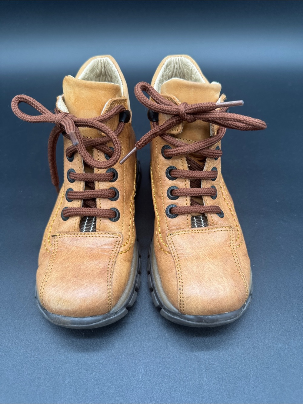 Kids OCAK Brown Leather Lace-Up Boots